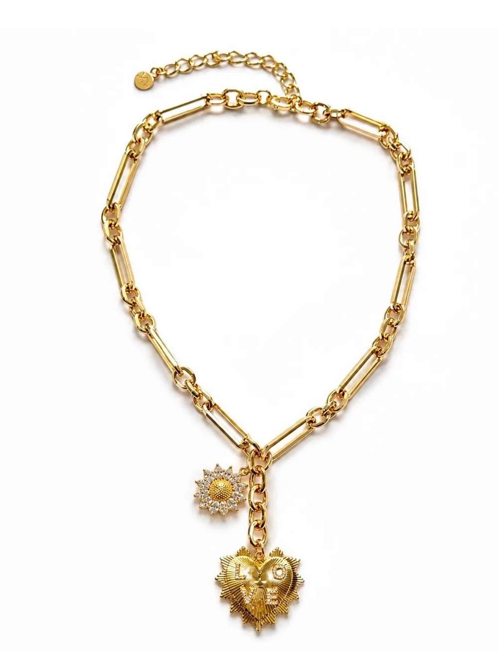 Gold Heart & Sun Charm Link Necklace - Women Jewelry